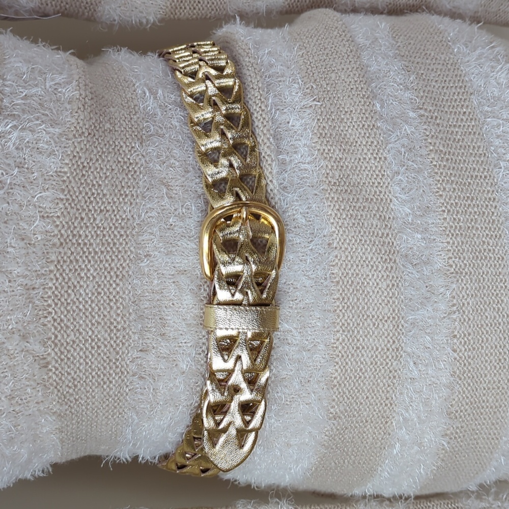 Faux Leather Metallic Gold Tone Cut Out Belt with Buckle SM Gold
